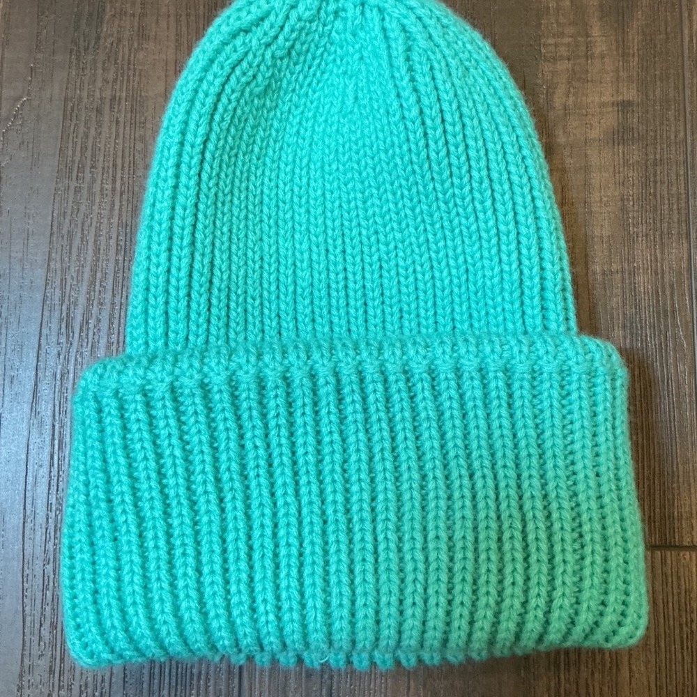 Lala. Ribbed Knit Cuffed Beanie Aqua Blue Turquoise Winter Hat One Size OS